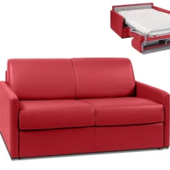 Canapé 2 Places Convertible Express En Simili CALIFE - Rouge - Couchage 120 Cm - Matelas 14 Cm