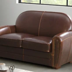 Canapé 2 Places Club 100% Cuir Vieilli BAUDOIN - Marron