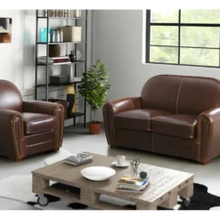 Canapé 2 Places Club 100% Cuir Vieilli BAUDOIN - Marron 14 Canapé 2 Places Club 100% Cuir Vieilli BAUDOIN - Marron -Promos Chesteris Boutique canape 253999