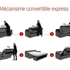 Canapé 4 Places Convertible Express En Simili CALIFE - Gris - Couchage à Lattes Larges 160 Cm - Matelas 14 Cm -Promos Chesteris Boutique canape 255111 46