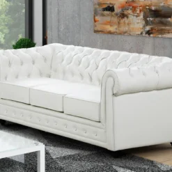 Canapé 3 Places En Simili CHESTERFIELD - Blanc