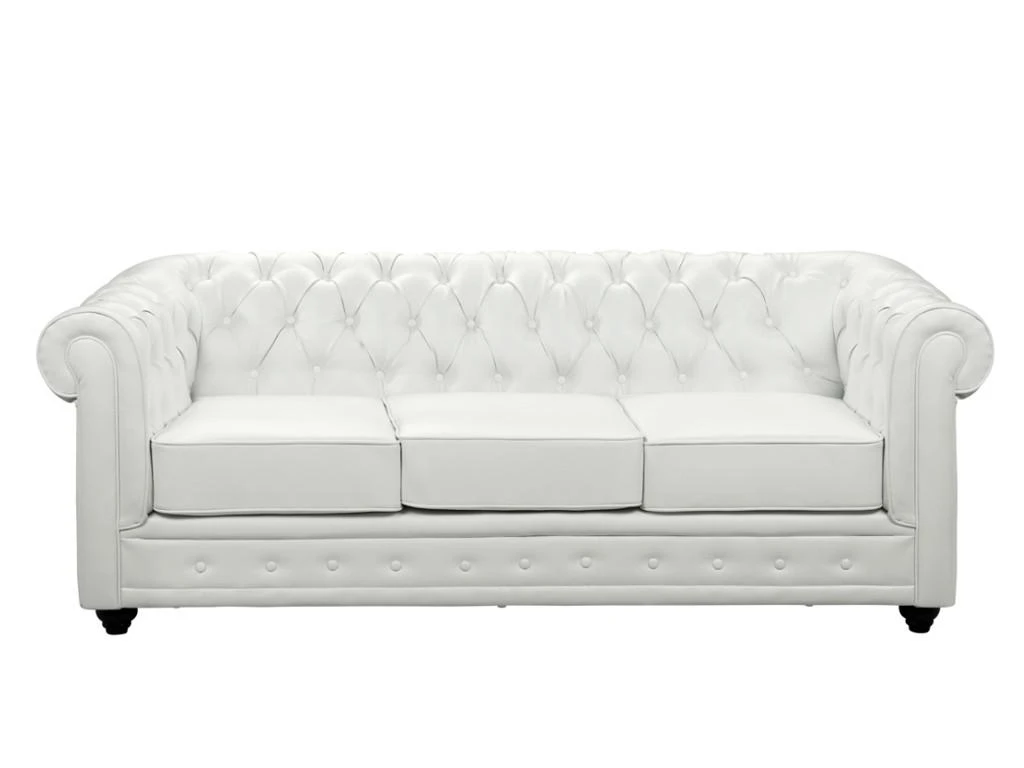 Canapé 3 Places En Simili CHESTERFIELD - Blanc 4 Canapé 3 Places En Simili CHESTERFIELD - Blanc – Image 4