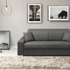 Canapé 2 Places Convertible Express En Tissu EMIR - Gris - Couchage 120 Cm - Matelas 18 Cm -Promos Chesteris Boutique canape 272591 1