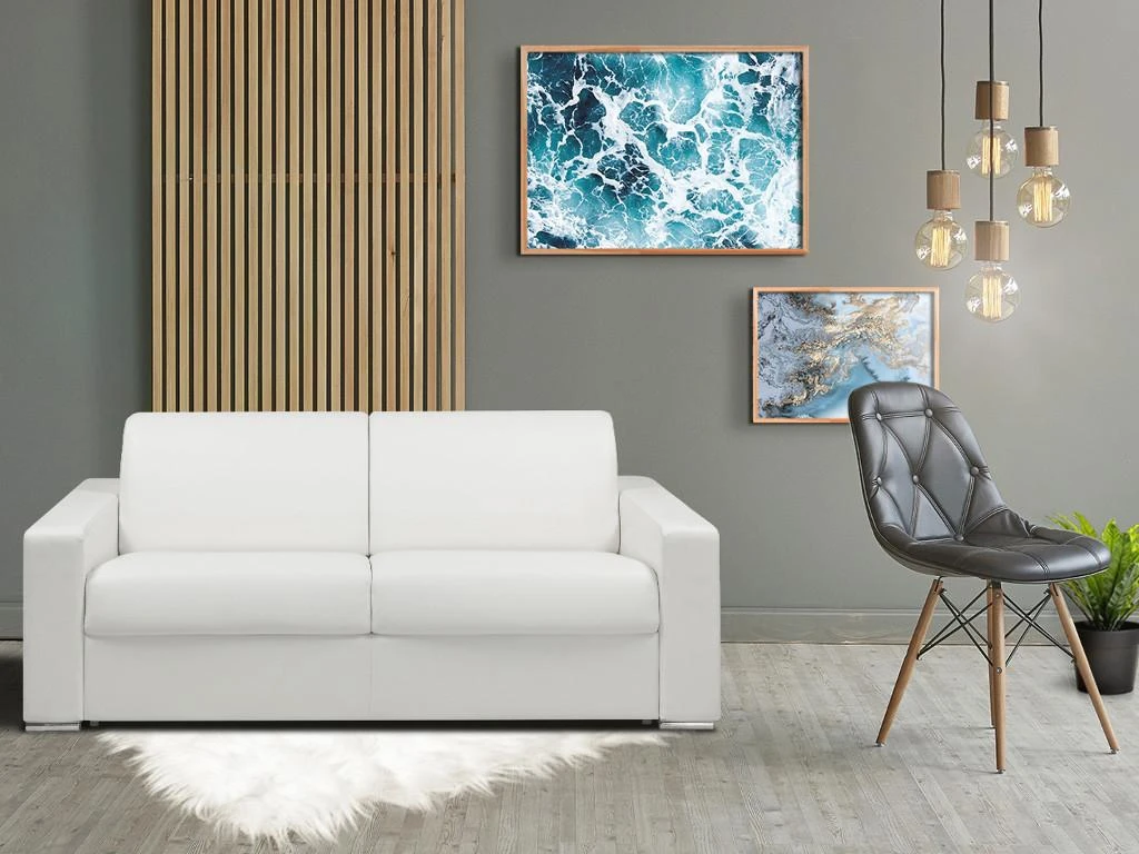 Canapé 3 Places Convertible Express En Simili CALITO - Blanc - Couchage Lattes Larges 140 Cm - Matelas 18 Cm Avec Mémoire De Forme DUNLOPILLO 18 Canapé 3 Places Convertible Express En Simili CALITO - Blanc - Couchage Lattes Larges 140 Cm - Matelas 18 Cm Avec Mémoire De Forme DUNLOPILLO – Image 18