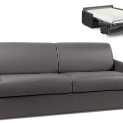 Canapé 4 Places Convertible Express En Simili CALIFE - Gris - Couchage 160 Cm - Matelas 18 Cm