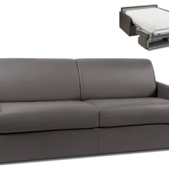 Canapé 4 Places Convertible Express En Simili CALIFE - Gris - Couchage 160 Cm - Matelas 22 Cm