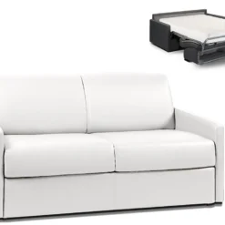 Canapé 2 Places Convertible Express En Simili CALIFE - Blanc - Couchage 120 Cm - Matelas 18 Cm