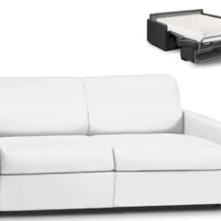 Canapé 3 Places Convertible Express En Simili CALIFE - Blanc - Couchage 140 Cm - Matelas 18 Cm