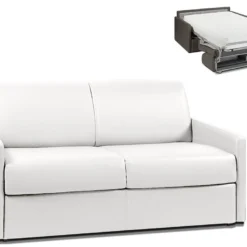 Canapé 2 Places Convertible Express En Simili CALIFE - Blanc - Couchage 120 Cm - Matelas 22 Cm