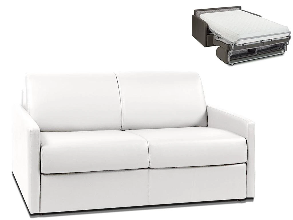 Canapé 2 Places Convertible Express En Simili CALIFE - Blanc - Couchage 120 Cm - Matelas 22 Cm 1 Canapé 2 Places Convertible Express En Simili CALIFE - Blanc - Couchage 120 Cm - Matelas 22 Cm
