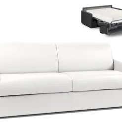 Canapé 4 Places Convertible Express En Simili CALIFE - Blanc - Couchage 160 Cm - Matelas 18 Cm