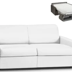 Canapé 3 Places Convertible Express En Simili CALIFE - Blanc - Couchage 140 Cm - Matelas 22 Cm