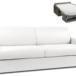 Canapé 4 Places Convertible Express En Simili CALIFE - Blanc - Couchage 160 Cm - Matelas 22 Cm