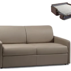 Canapé 3 Places Convertible Express En Simili CALIFE - Taupe - Couchage 140 Cm - Matelas 14 Cm