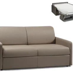 Canapé 3 Places Convertible Express En Simili CALIFE - Taupe - Couchage 140 Cm - Matelas 22 Cm