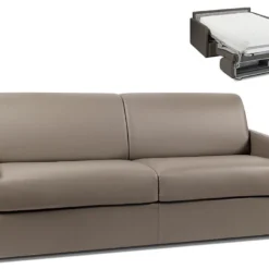 Canapé 4 Places Convertible Express En Simili CALIFE - Taupe - Couchage 160 Cm - Matelas 22 Cm