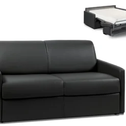 Canapé 2 Places Convertible Express En Simili CALIFE - Noir - Couchage 120 Cm - Matelas 18 Cm