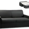 Canapé 3 Places Convertible Express En Simili CALIFE - Noir - Couchage 140 Cm - Matelas 18 Cm