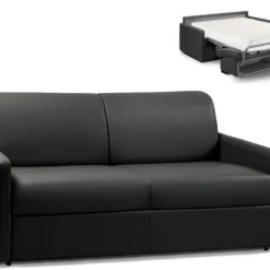 Canapé 3 Places Convertible Express En Simili CALIFE - Noir - Couchage 140 Cm - Matelas 18 Cm