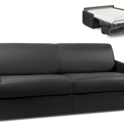 Canapé 4 Places Convertible Express En Simili CALIFE - Noir - Couchage 160 Cm - Matelas 18 Cm