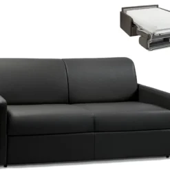 Canapé 3 Places Convertible Express En Simili CALIFE - Noir - Couchage 140 Cm - Matelas 22 Cm