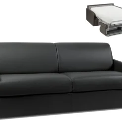 Canapé 4 Places Convertible Express En Simili CALIFE - Noir - Couchage 160 Cm - Matelas 22 Cm