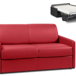 Canapé 2 Places Convertible Express En Simili CALIFE - Rouge - Couchage 120 Cm - Matelas 18 Cm