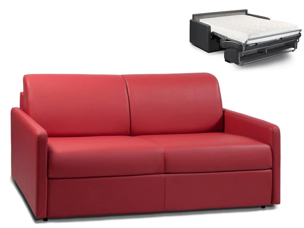 Canapé 3 Places Convertible Express En Simili CALIFE - Rouge - Couchage 140 Cm - Matelas 18 Cm 1 Canapé 3 Places Convertible Express En Simili CALIFE - Rouge - Couchage 140 Cm - Matelas 18 Cm
