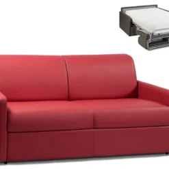 Canapé 3 Places Convertible Express En Simili CALIFE - Rouge - Couchage 140 Cm - Matelas 22 Cm