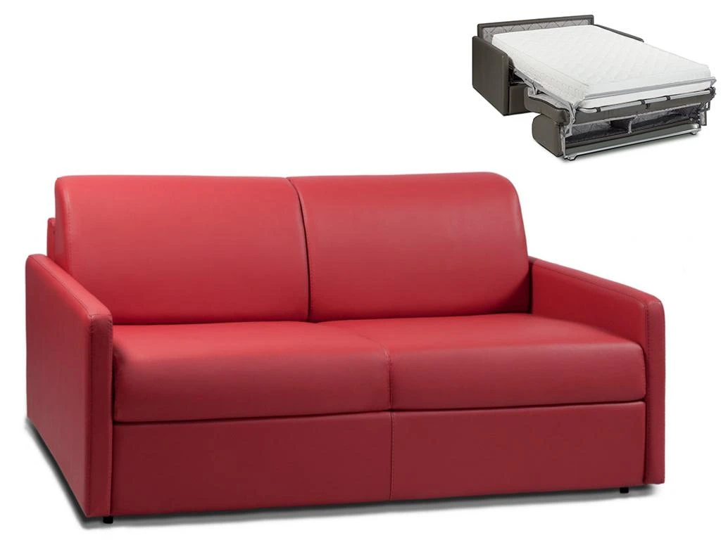 Canapé 3 Places Convertible Express En Simili CALIFE - Rouge - Couchage 140 Cm - Matelas 22 Cm 1 Canapé 3 Places Convertible Express En Simili CALIFE - Rouge - Couchage 140 Cm - Matelas 22 Cm