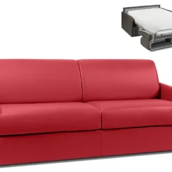 Canapé 4 Places Convertible Express En Simili CALIFE - Rouge - Couchage 160 Cm - Matelas 22 Cm