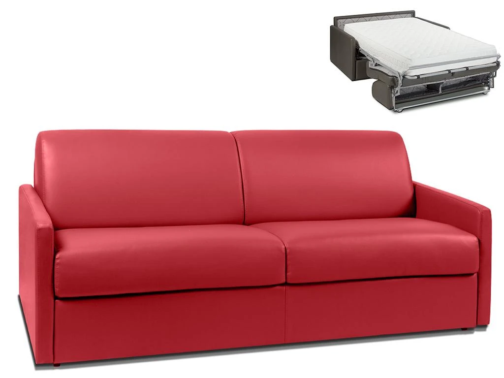 Canapé 4 Places Convertible Express En Simili CALIFE - Rouge - Couchage 160 Cm - Matelas 22 Cm 1 Canapé 4 Places Convertible Express En Simili CALIFE - Rouge - Couchage 160 Cm - Matelas 22 Cm