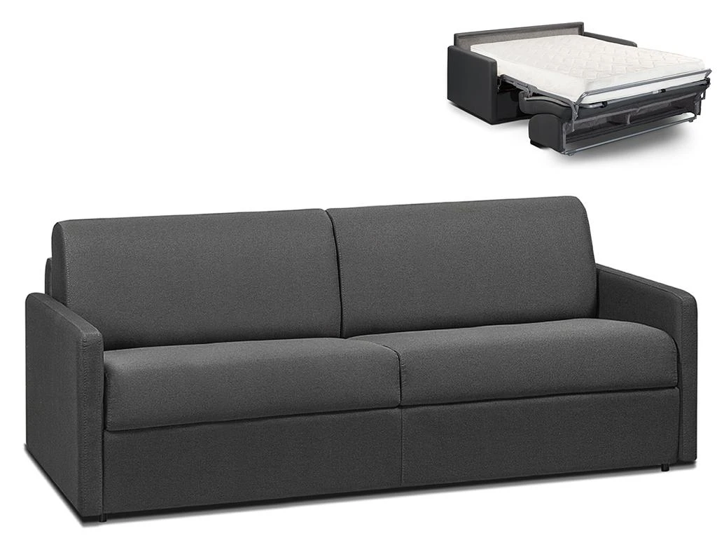 Canapé 4 Places Convertible Express En Tissu CALIFE - Gris - Couchage 160 Cm - Matelas 18 Cm 2 Canapé 4 Places Convertible Express En Tissu CALIFE - Gris - Couchage 160 Cm - Matelas 18 Cm – Image 2