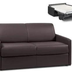 Canapé 2 Places Convertible Express En Simili CALIFE - Marron - Couchage 120 Cm - Matelas 18 Cm