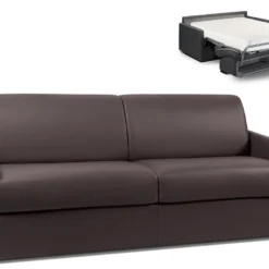 Canapé 4 Places Convertible Express En Simili CALIFE - Marron - Couchage 160 Cm - Matelas 18 Cm