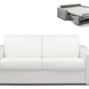 Canapé 3 Places Convertible Express En Simili CALITO - Blanc - Couchage Lattes Larges 140 Cm - Matelas 14 Cm