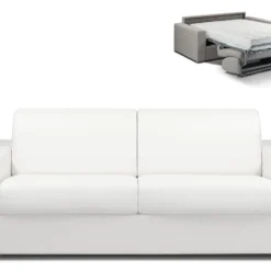 Canapé 4 Places Convertible Express En Simili CALITO - Blanc - Couchage Lattes Larges 160 Cm - Matelas 18 Cm