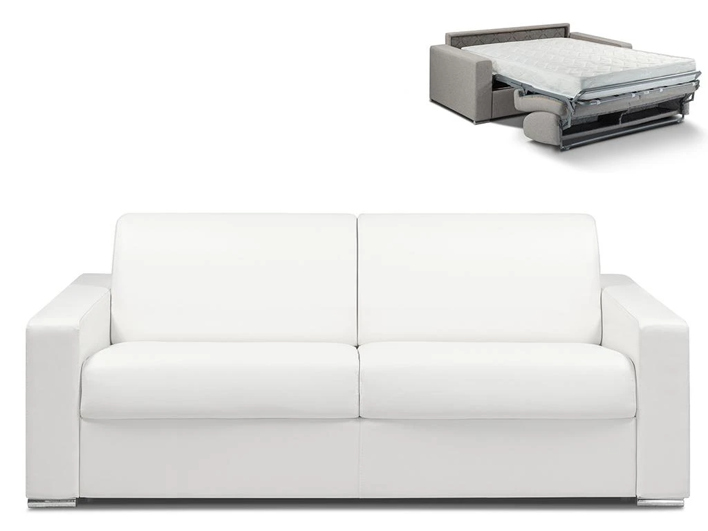 Canapé 4 Places Convertible Express En Simili CALITO - Blanc - Couchage Lattes Larges 160 Cm - Matelas 18 Cm 1 Canapé 4 Places Convertible Express En Simili CALITO - Blanc - Couchage Lattes Larges 160 Cm - Matelas 18 Cm