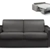 Canapé 3 Places Convertible Express En Simili CALITO - Noir - Couchage Lattes Larges 140 Cm - Matelas 14 Cm