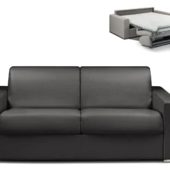 Canapé 3 Places Convertible Express En Simili CALITO - Noir - Couchage Lattes Larges 140 Cm - Matelas 14 Cm