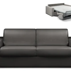 Canapé 4 Places Convertible Express En Simili CALITO - Noir - Couchage Lattes Larges 160 Cm - Matelas 14 Cm