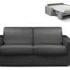 Canapé 3 Places Convertible Express En Simili CALITO - Noir - Couchage Lattes Larges 140 Cm - Matelas 18 Cm