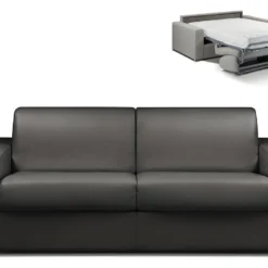 Canapé 4 Places Convertible Express En Simili CALITO - Noir - Couchage Lattes Larges 160 Cm - Matelas 18 Cm