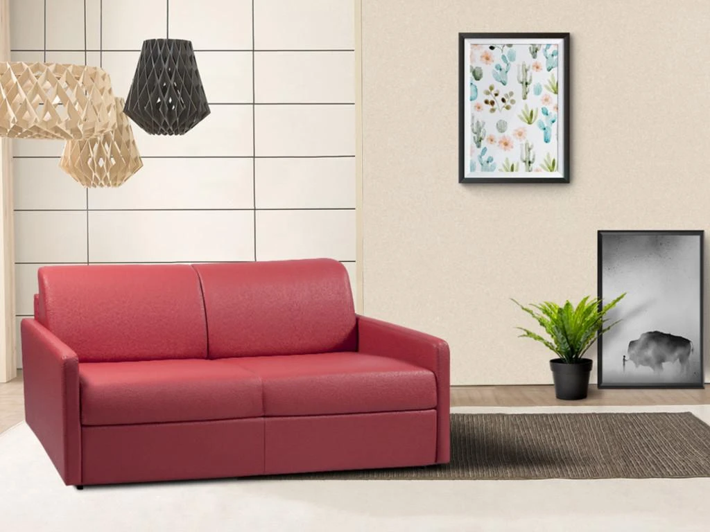 Canapé 2 Places Convertible Express En Simili CALIFE - Marron - Couchage 120 Cm - Matelas 18 Cm 2 Canapé 2 Places Convertible Express En Simili CALIFE - Marron - Couchage 120 Cm - Matelas 18 Cm – Image 2
