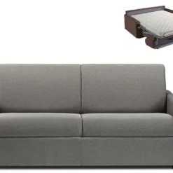 Canapé 3 Places Convertible Express En Tissu CALIFE - Gris Clair - Couchage 140 Cm - Matelas 14 Cm