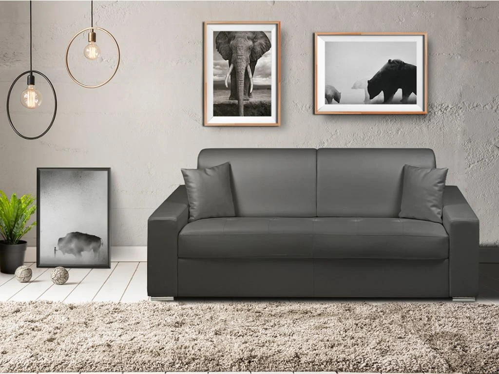 Canapé 2 Places Convertible Express En Simili EMIR - Noir - Couchage 120 Cm - Matelas 22 Cm 4 Canapé 2 Places Convertible Express En Simili EMIR - Noir - Couchage 120 Cm - Matelas 22 Cm – Image 4