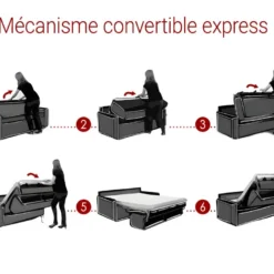 Canapé 3 Places Convertible Express En Simili CALITO - Noir - Couchage Lattes Larges 140 Cm - Matelas 14 Cm Avec Mémoire De Forme DUNLOPILLO -Promos Chesteris Boutique canape 273755 17