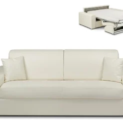 Canapé 4 Places Convertible Express En Simili EMIR - Blanc - Couchage 160 Cm - Matelas 14 Cm