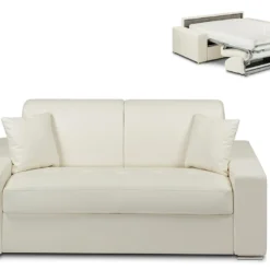 Canapé 2 Places Convertible Express En Simili EMIR - Blanc - Couchage 120 Cm - Matelas 18 Cm