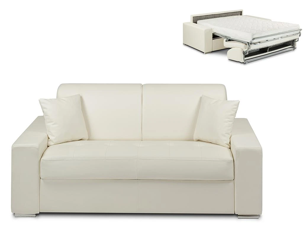 Canapé 2 Places Convertible Express En Simili EMIR - Blanc - Couchage 120 Cm - Matelas 18 Cm 1 Canapé 2 Places Convertible Express En Simili EMIR - Blanc - Couchage 120 Cm - Matelas 18 Cm